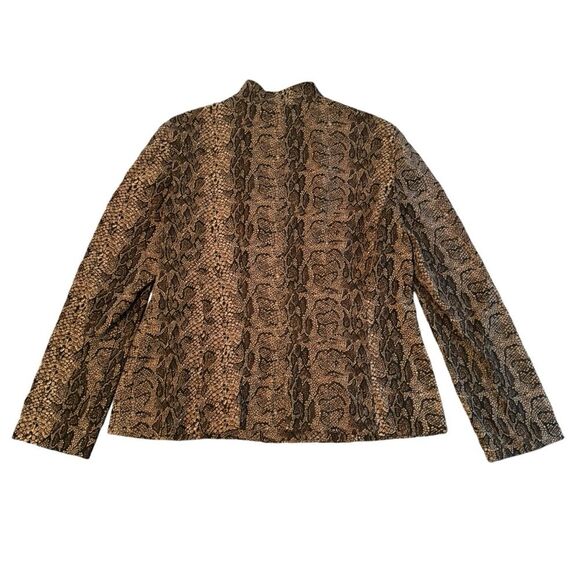 DressBarn Blazer Zip Jacket Women Medium Brown Black Animal Print Snakeskin - Picture 2 of 12